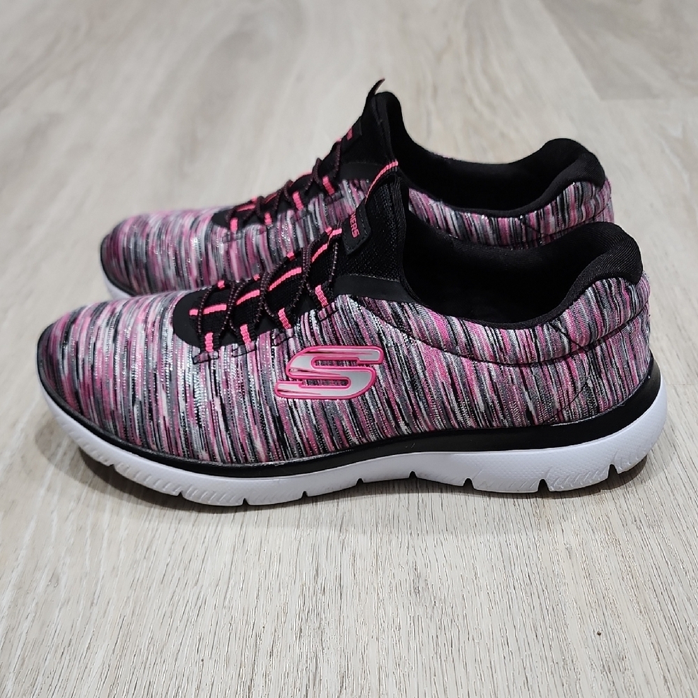 Skechers Pink and Black Knit Slip-On Athletic Sneakers - Picture 3 of 8